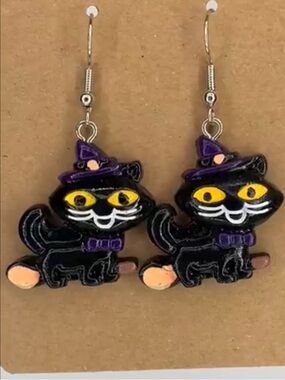 Halloween Earrings Cat on a Spoon Fashion Jewelry